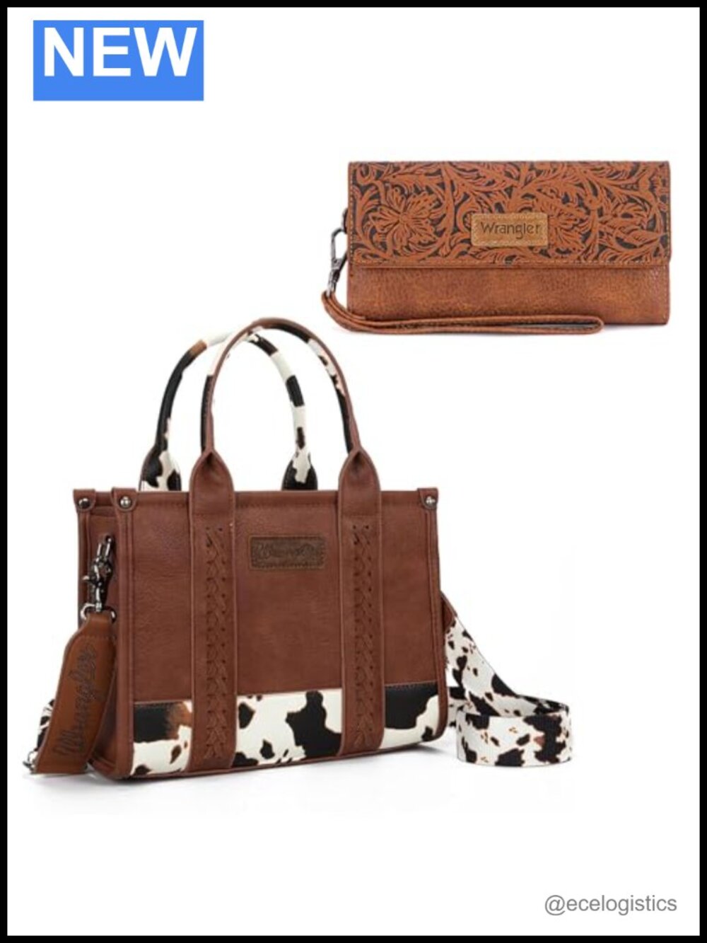 Vegan Leather Cow Print Tote Bag with RFID Wallets Set